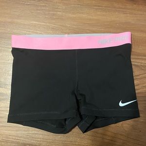 Nike Pro Black Compression Shorts with Light Pink Waistband in Size Medium